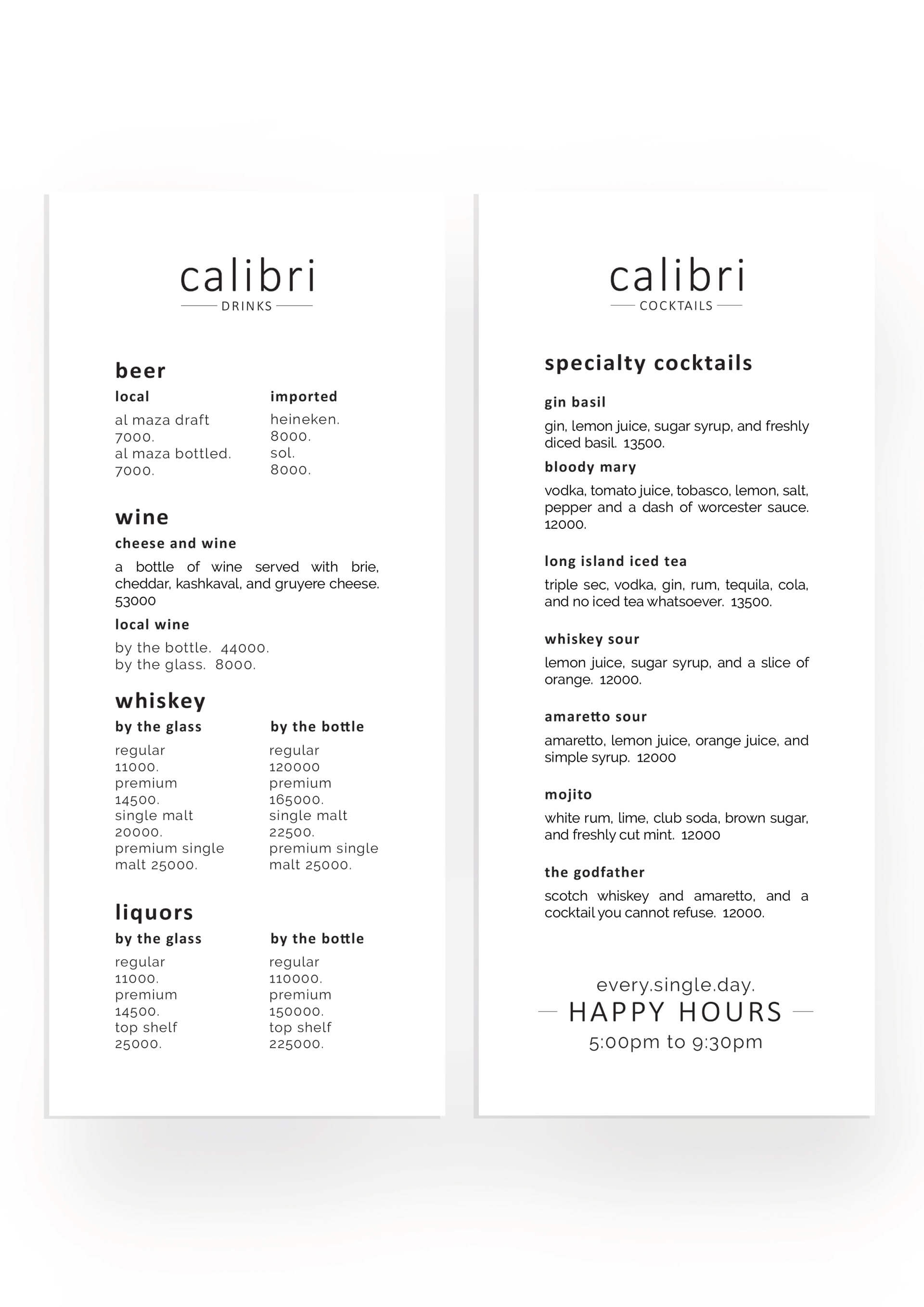 Drinks Menu Design for the Pub with Carefully Studied Layout Design to Encourage Customer Purchase or Conversion